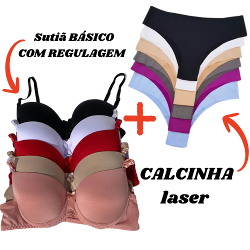 Kit C/ 3 Sutiãs Básico + 5 Calcinhas Sem Costura Corte a Laser Tanga Conforto Não Marca Na Roupa moda intima feminina