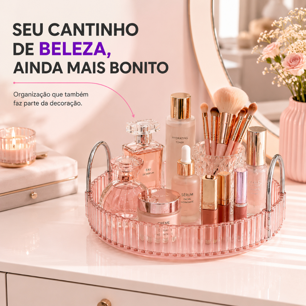 Organizador Maquiagem Bandeja Multiuso Cosmeticos Rosa