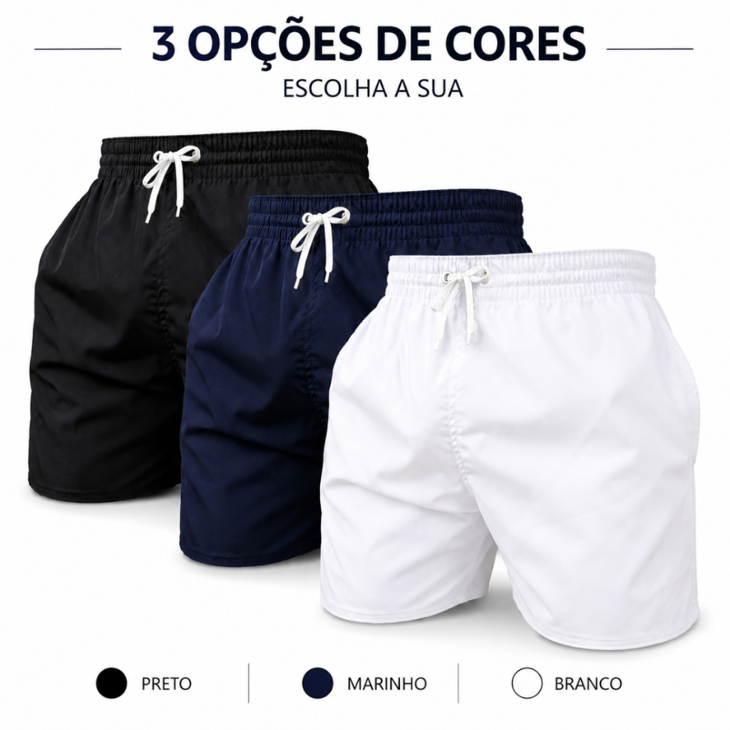 Short Esportivo Masculino Dry Fit com Elastano 3 Bolsos para Academia Corrida Treino Fitness