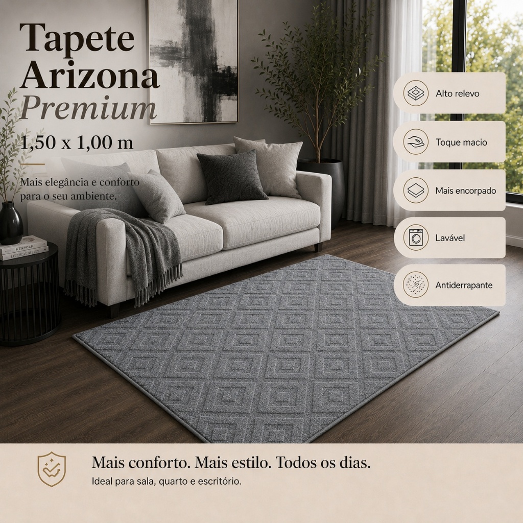Tapete Sala 1,00x1,50 Geométrico Alto Relevo Premium Macio Antiderrapante Quarto Escritório