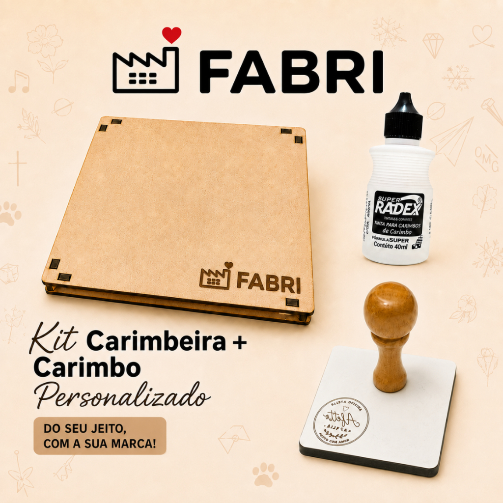 Kit Carimbo + Carimbeira + Tinta - Personalizado para Sacola Kraft / Tecido / Plástico Com Sua Logo