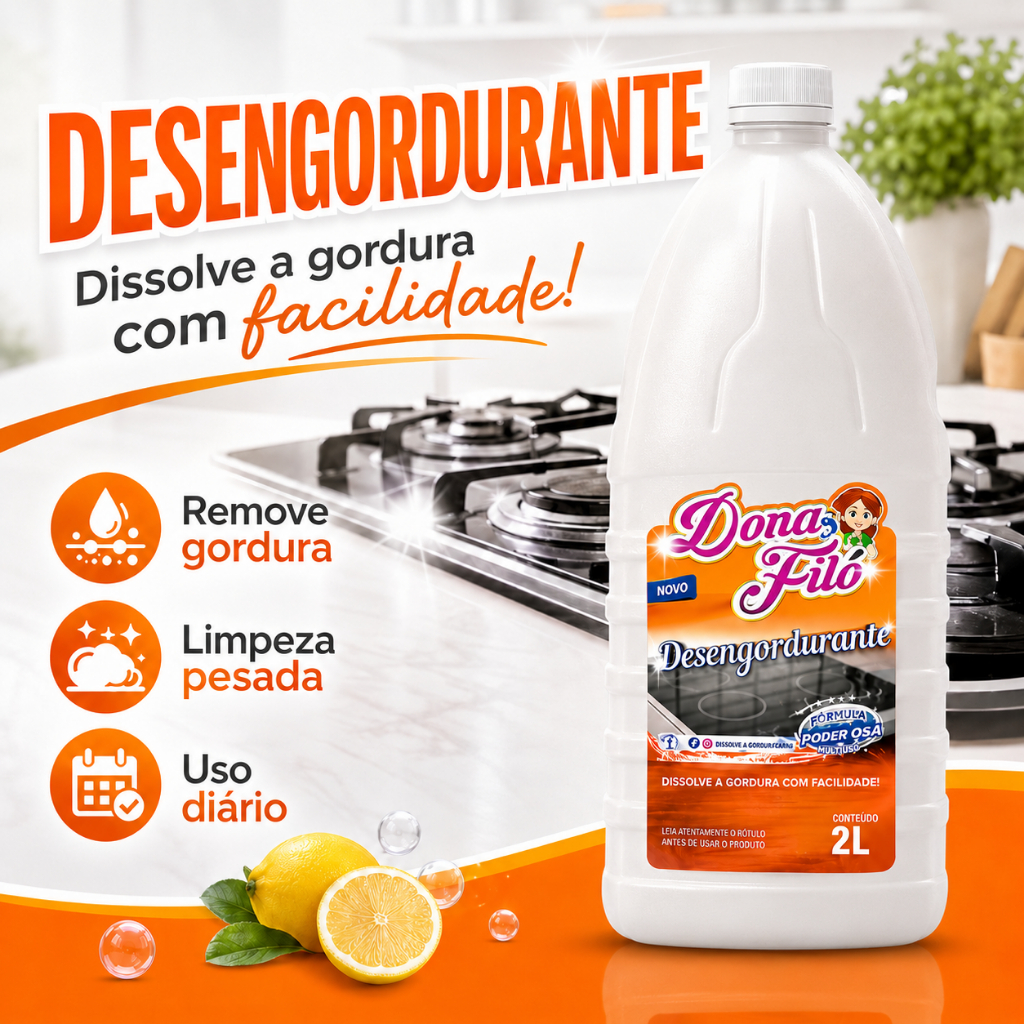Desengordurante Dona Filó 2L Limpeza Pesada: Fogão, Grelha, Coifa e Pisos - Brilho Sem Esforço