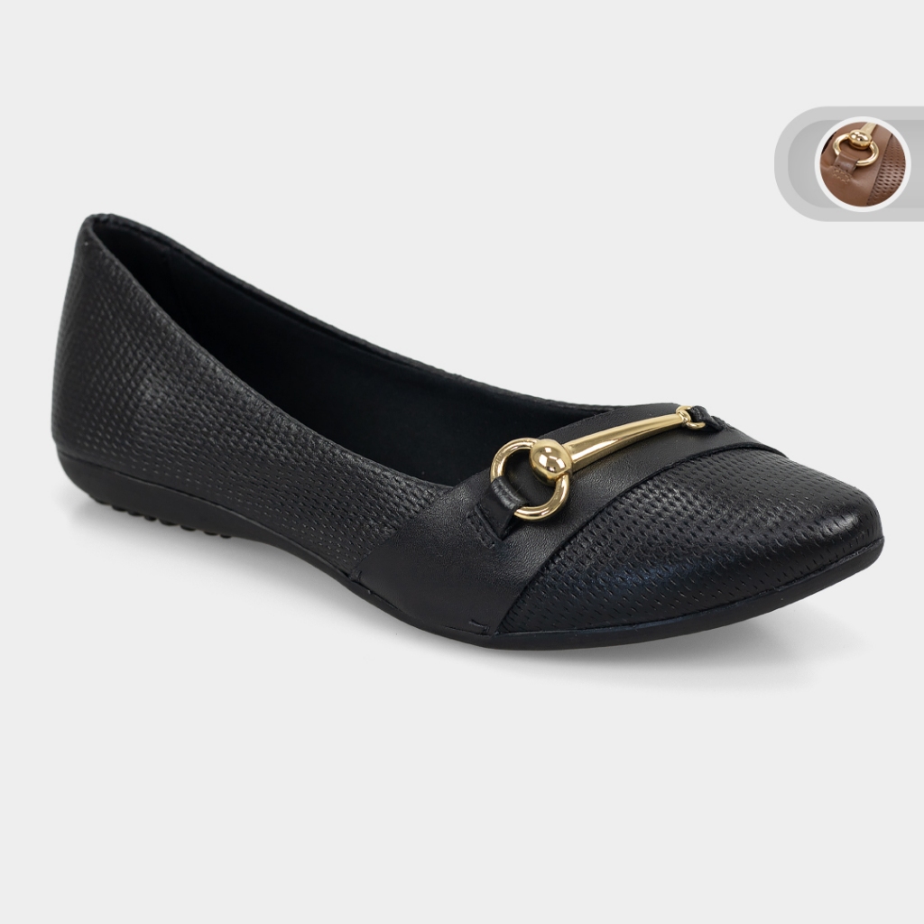 Sapatilha Feminina Bottero Couro Com Ornamento Calce Facill Forro Acolchoado 378510