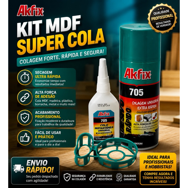 Kit Cola Instantânea Akfix 705 + Ativador Spray – Colagem Rápida e Profissional