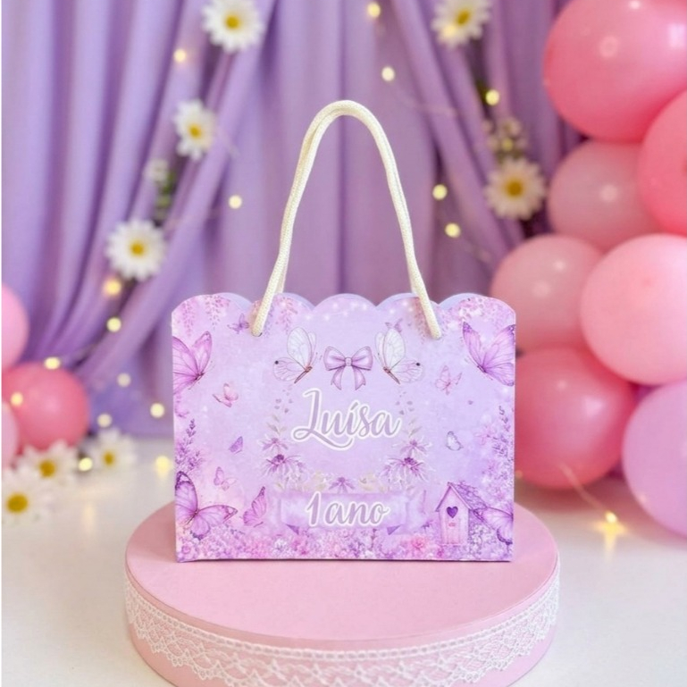 10 Sacolinhas Surpresa Jardim das Borboletas Lilás Personalizadas Lembrancinha Festa Infantil