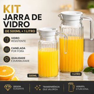 Jarra de Vidro com Tampa 1 Litro 500ml Grande ou Pequena para Água Suco Leite Cozinha Mesa Casa