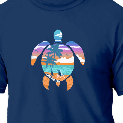 Camiseta de algodão com estampa de tartaruga marinha e tema de preservação do oceano