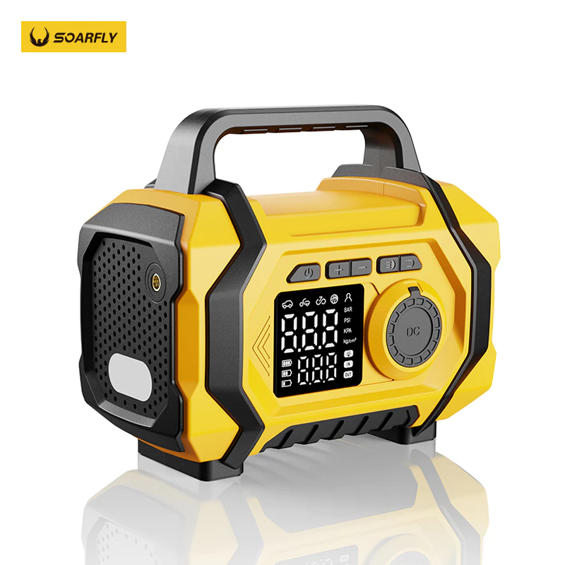 SOARFLY Partida Auxiliar 6 em 1 Arrancador de Bateria Compressor de Ar Portátil Inflador e Calibrador Digital de Pneus