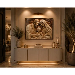 Quadro Decorativo Religioso Sagrada Família Maria José Jesus Católico Com Moldura