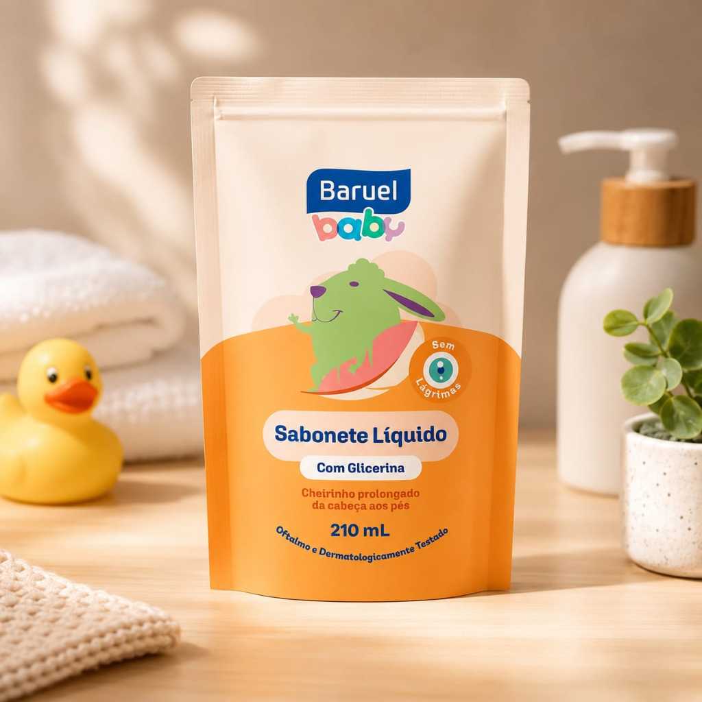 Refil Sabonete Líquido de Glicerina Baruel Baby 210ml Hipoalergênico para Bebê