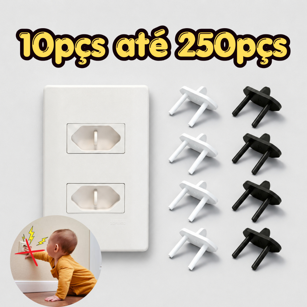 Kit Protetor de Tomada (Branco Ou Preto) , Bebê Segurança Contra Choque Elétrico Branco