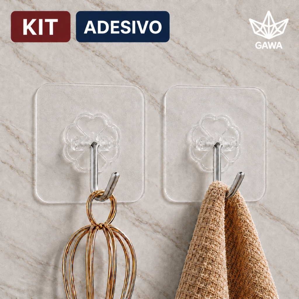 Gancho Adesivo Alta Aderência Multiuso Organizador Transparente Inox para Banheiro Cozinha e Parede Sem Furar