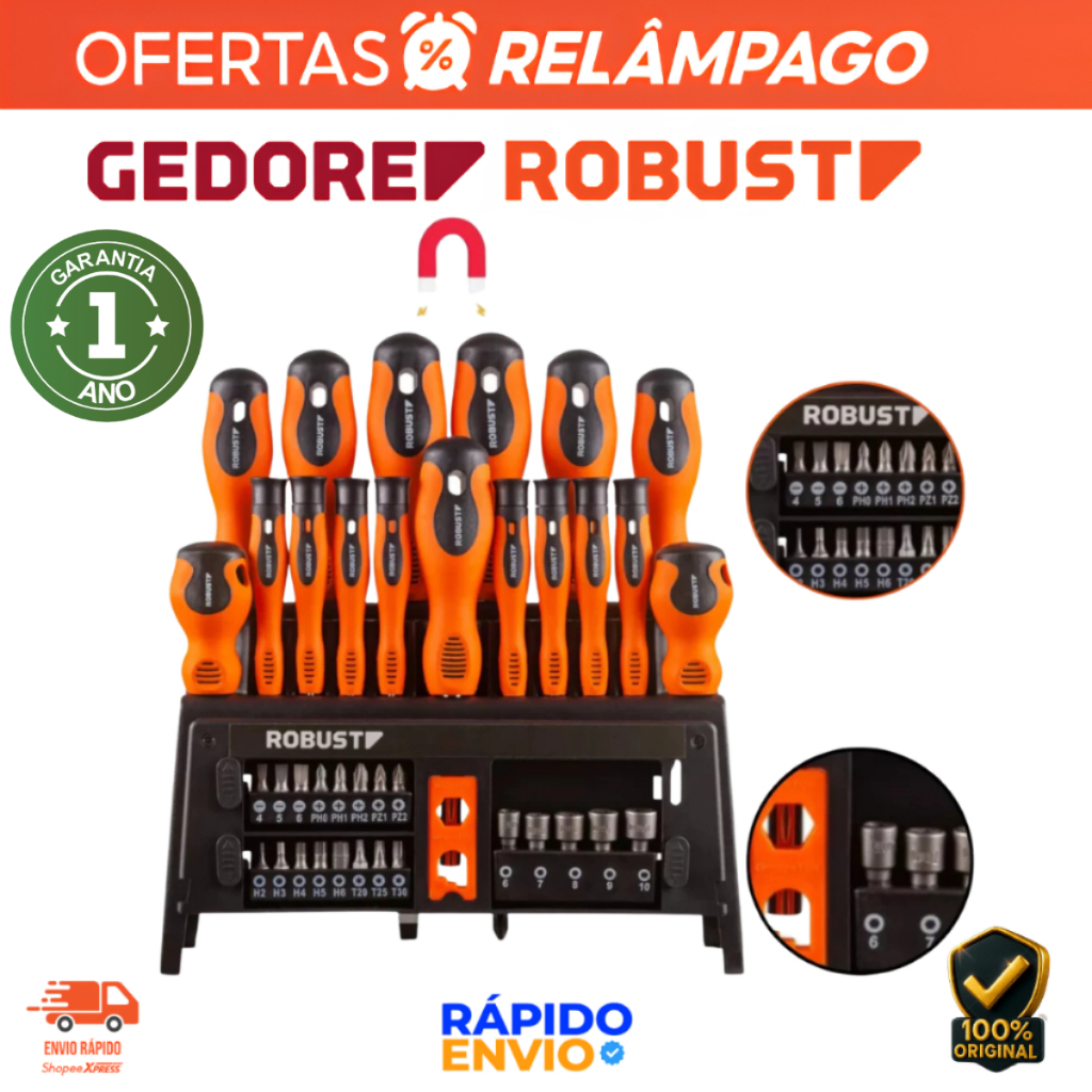 Jogo de Chaves de Fenda Bits e Soquetes 39 Peças 3370168 Gedore Robust Profissional Top