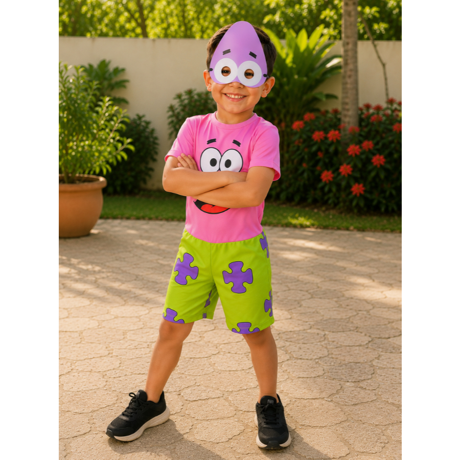 Fantasia Infantil Patrick - Bob Esponja C/mascara E.V.A Macacão Curto Sem Enchimento Desenho — imagem 2 de 2