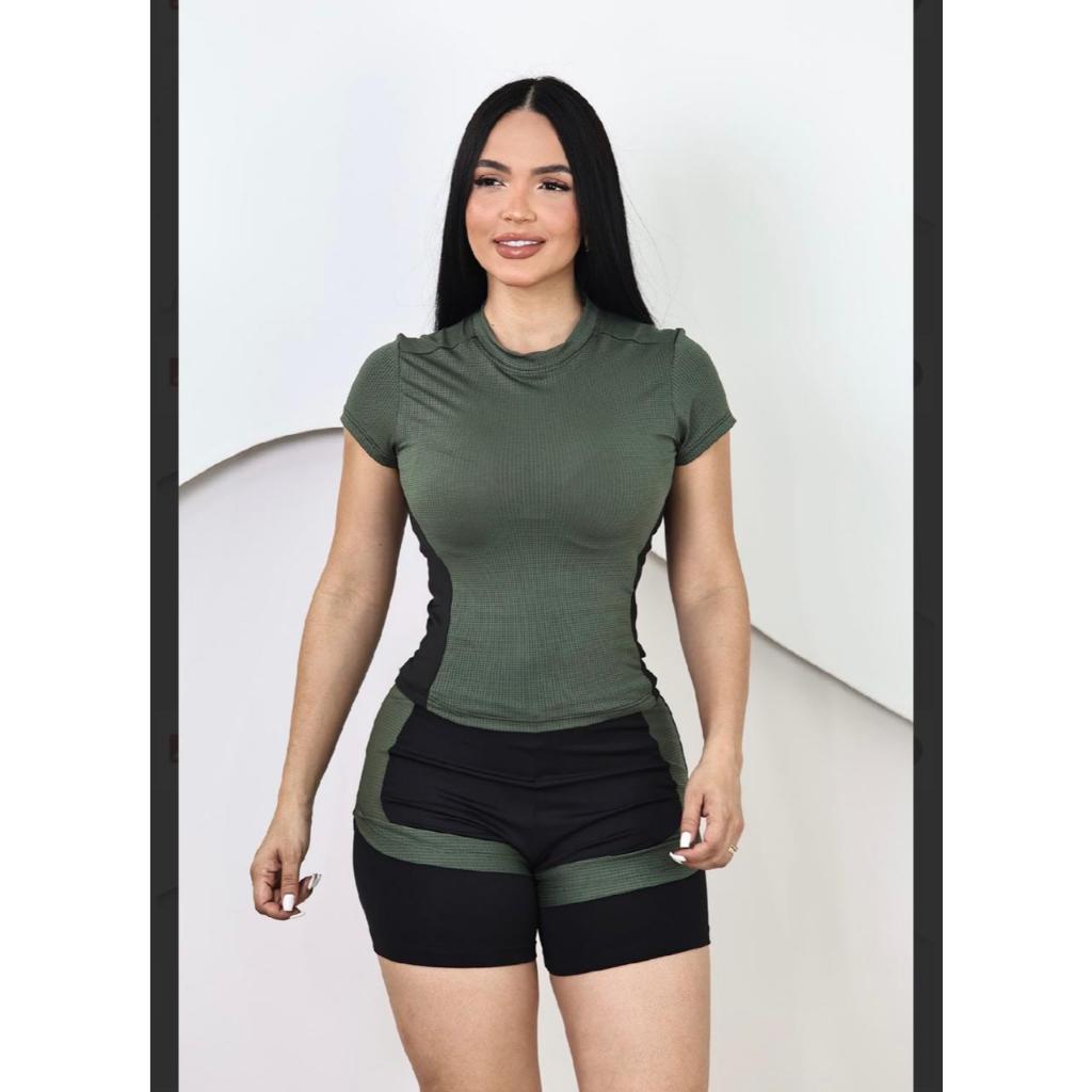 CONJUNTO BLUSA COM SHORT DUPLO FITNESS FEMININA, CONJUNTO ESPORTIVA ACADEMIA