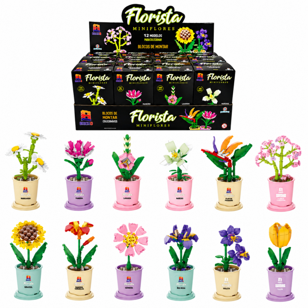 Blocos de Montar Bricko Florista Mini Vasos de Flores