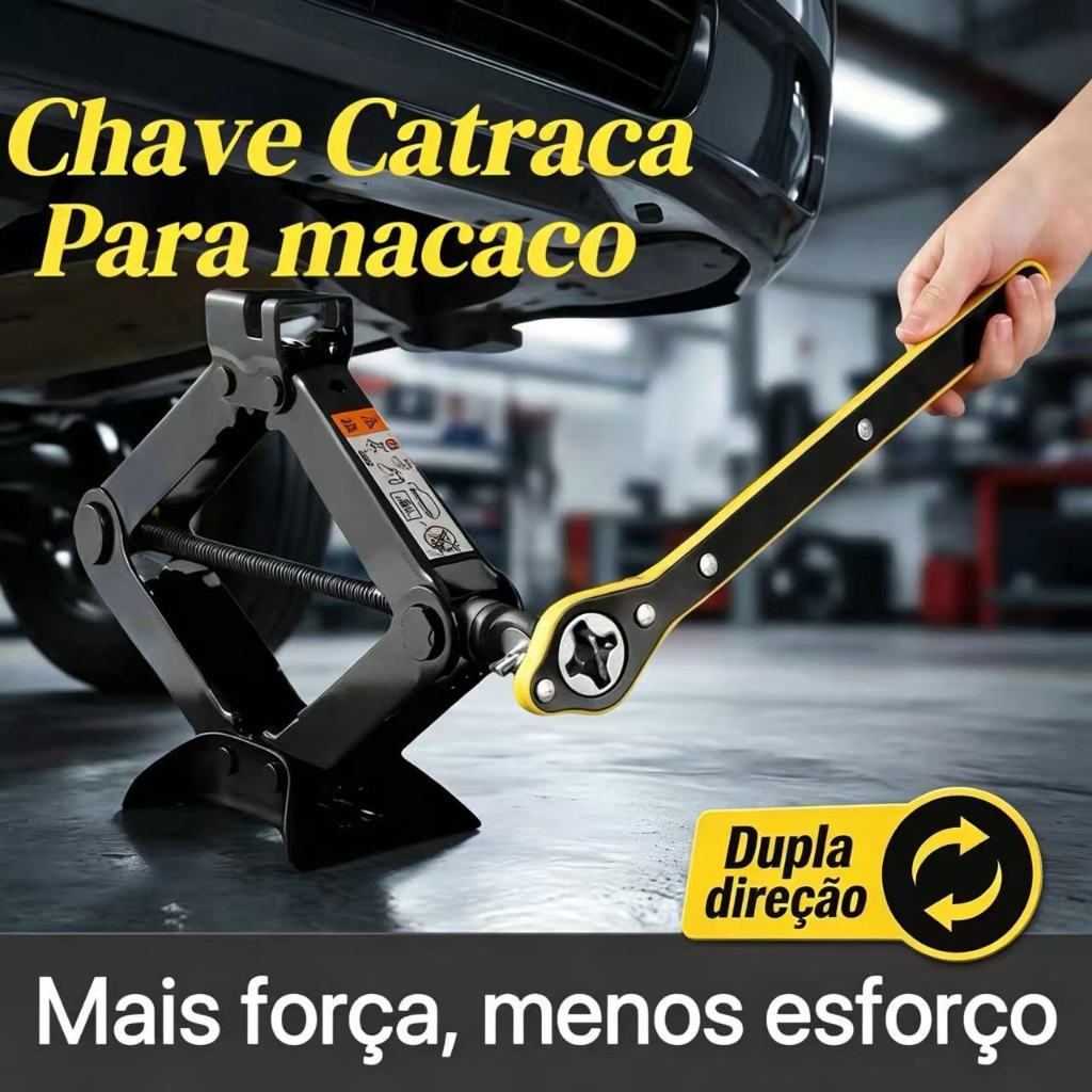 Chave Catraca Adaptável Universal para Macaco Sanfona de Carros e Utilitários – Design Prático para Emergências