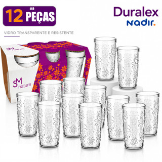 Conjunto Jogo de 12 Copos Nature SM Nadir 270ml Conjunto copos de vidro Mesa Posta Bebidas Drink