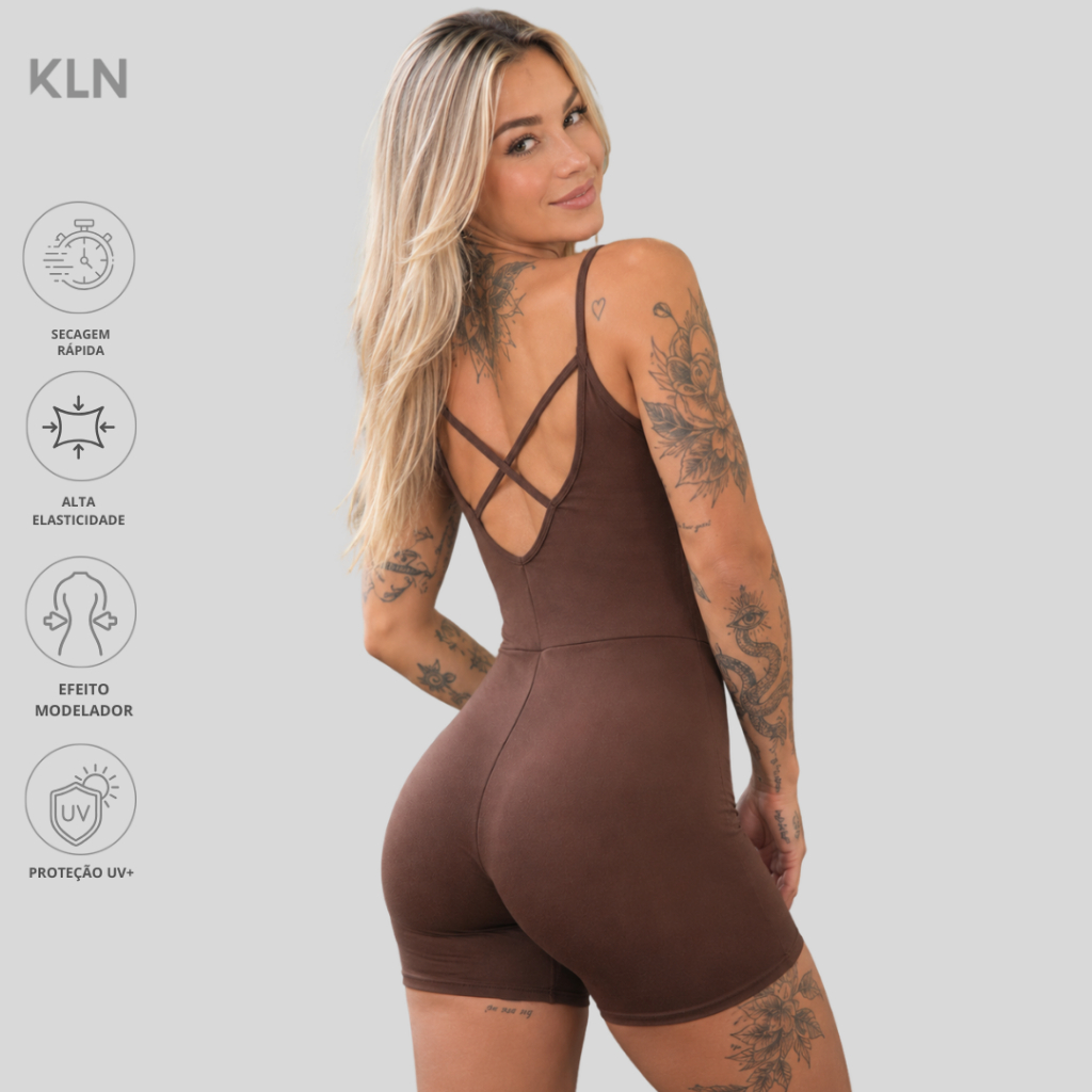 Macaquinho Fitness Feminino Zero Transparencia Alça Fina e Costas Cruzadas Academia KLN