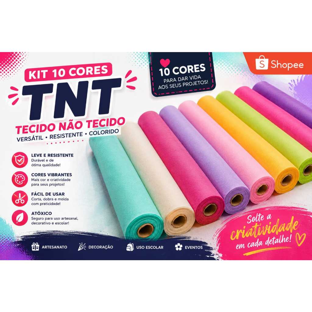 KIT COM 5, 10 OU 15 METROS DE TNT COLORIDO 40G IMPORTADO E NACIONAL - ESCOLHA A COR