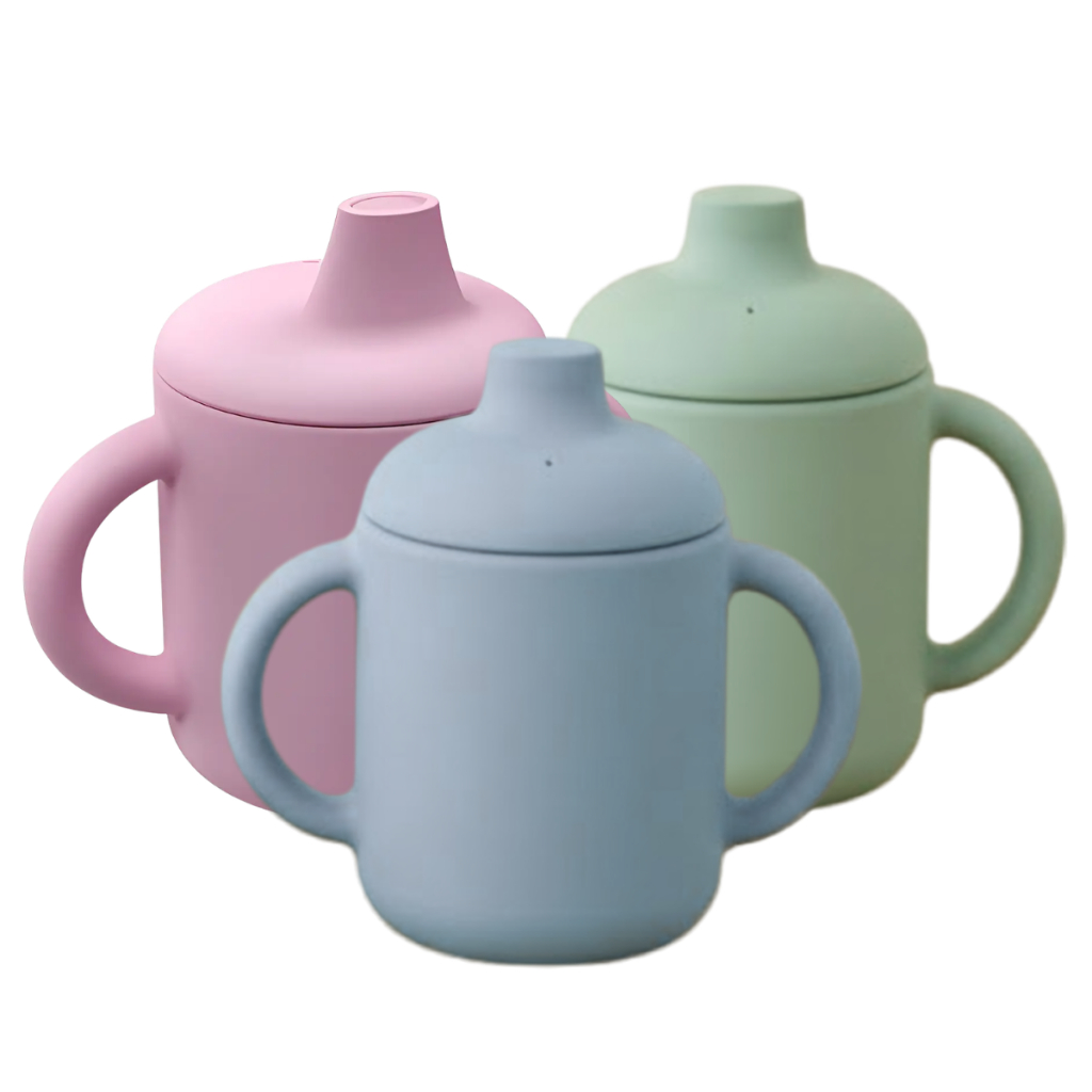 Copo de Treinamento Em Silicone Transição Introdução Alimentar 120ml Bebê Plinu Verde Azul Rosa