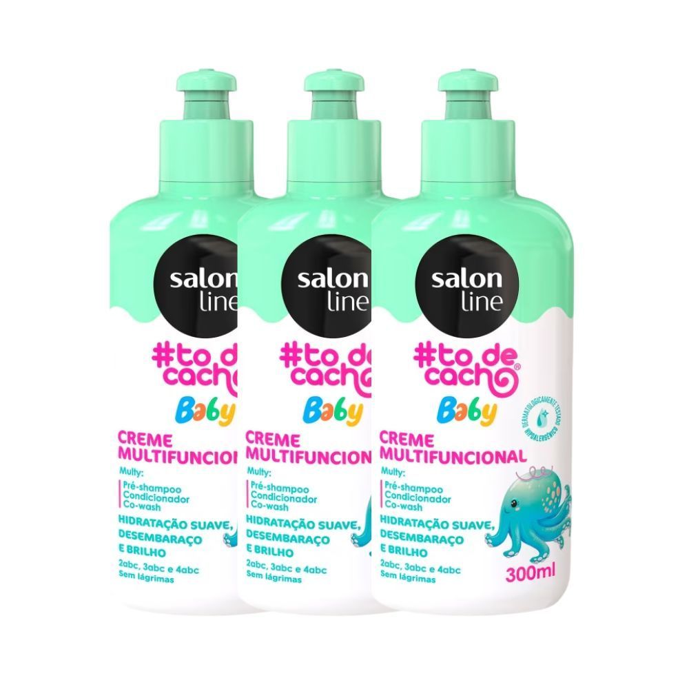 Kit Creme Para Pentear Infantil Salon Line #Todecachinho Baby Multifuncional 300ml - com 3 Unidades
