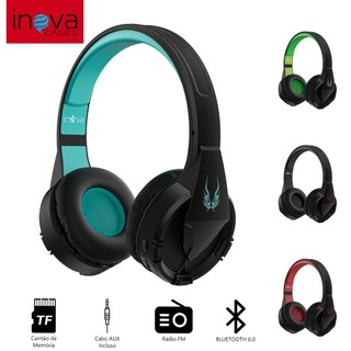 Inova Fone de ouvido Headphone Bluetooth 6.0 para jogos Cartão De Memória AUX FM Bateria …