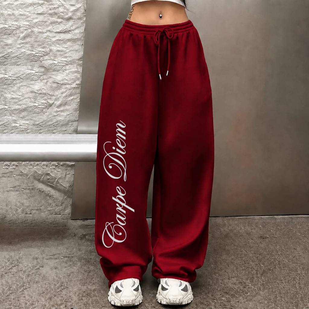 Calça Wed Leg Moletom Baddy Tendência Y2k Carpe Diem Streetwear Aproveite o Momento Envio Imediato