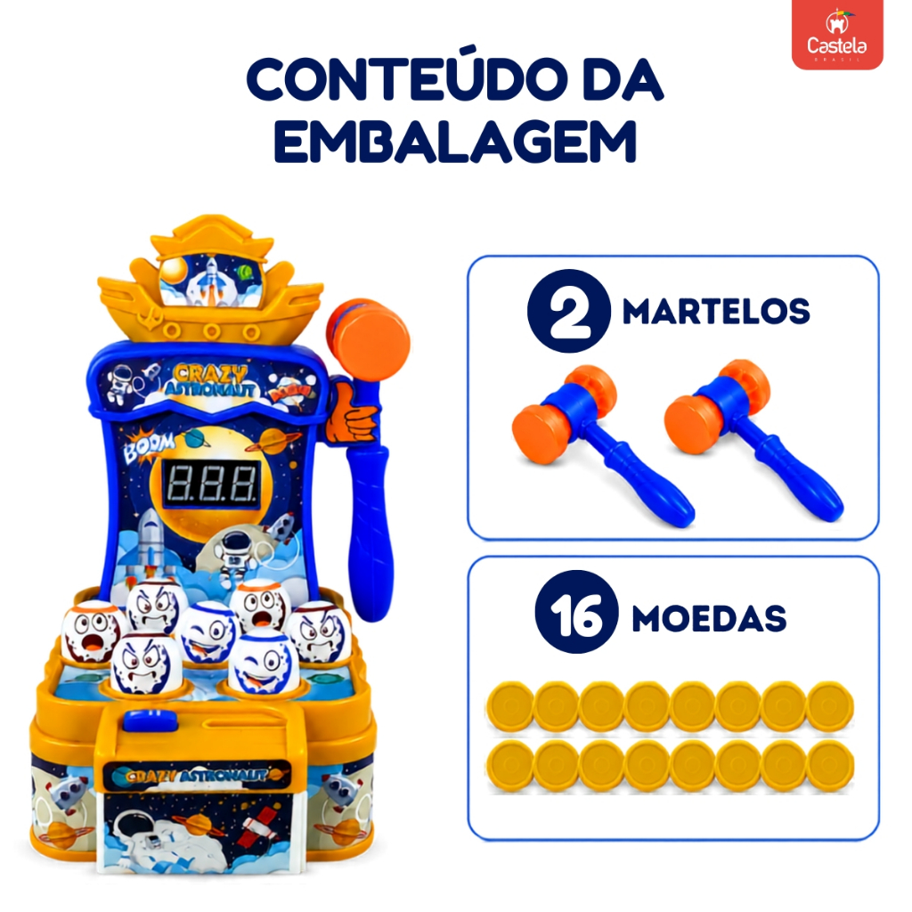 Brinquedo Jogo Toupeira Astronauta Louco Com Luz e Som - Castela