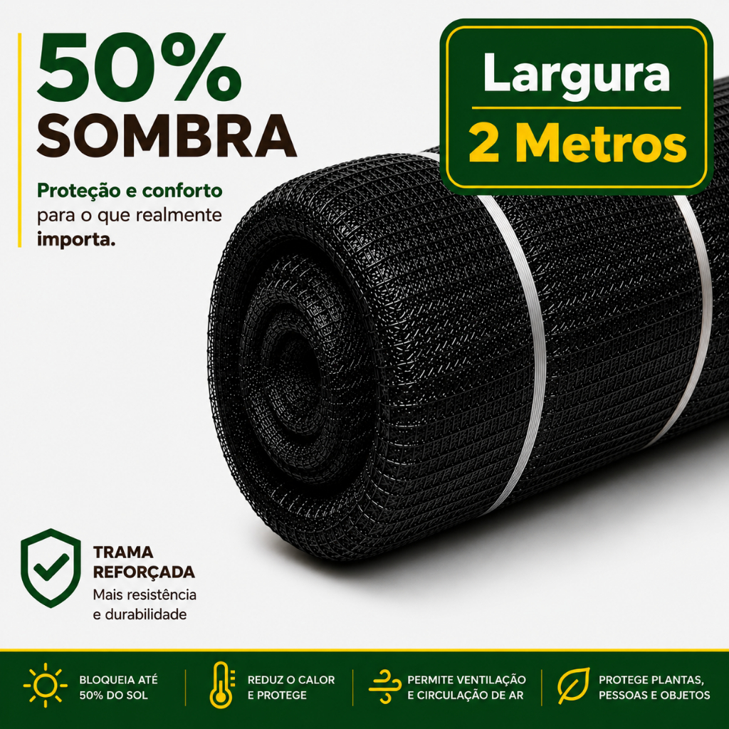 Tela Sombrite Sombreamento 50% - Largura 2 Metros Escolha sua Medida - Horta Jardim Viveiro Mudas Flores Anti-UV