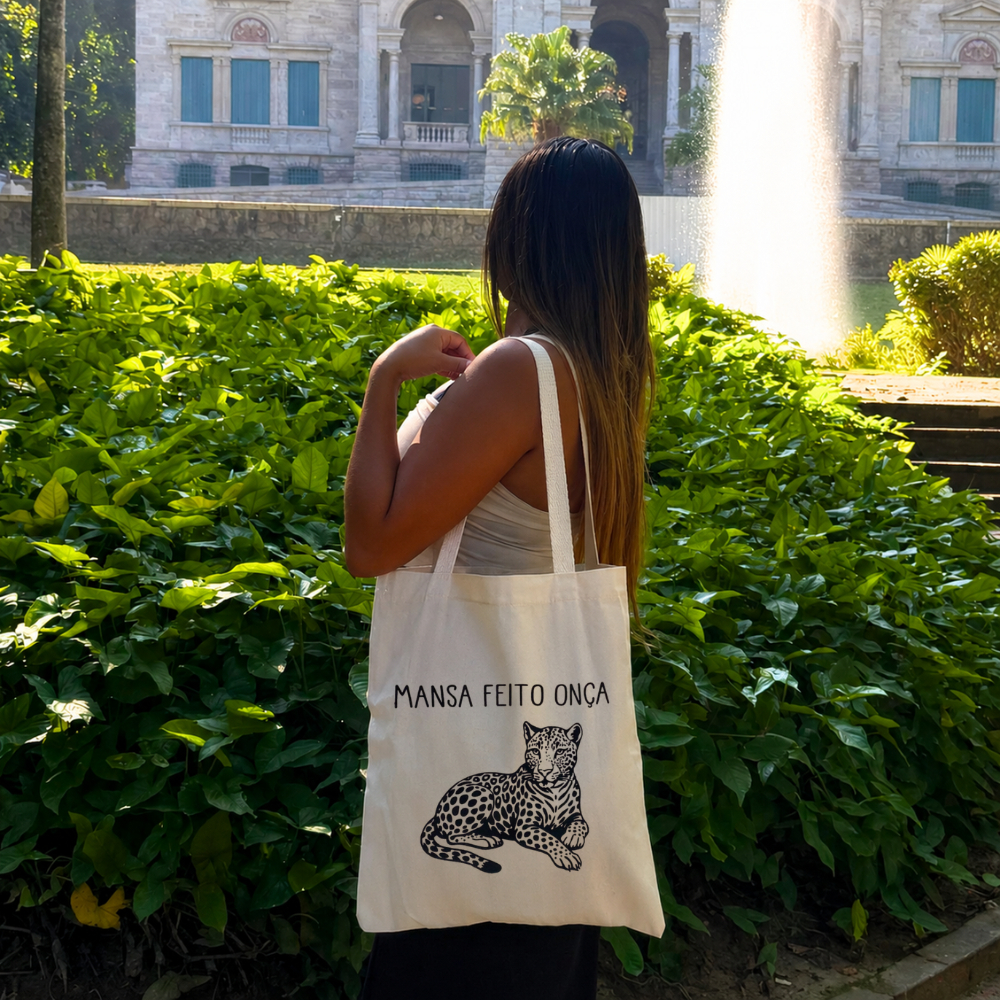 Bolsa Ecobag 100% Algodão Estampa MANSA FEITO ONÇA Reutilizável Estilosa