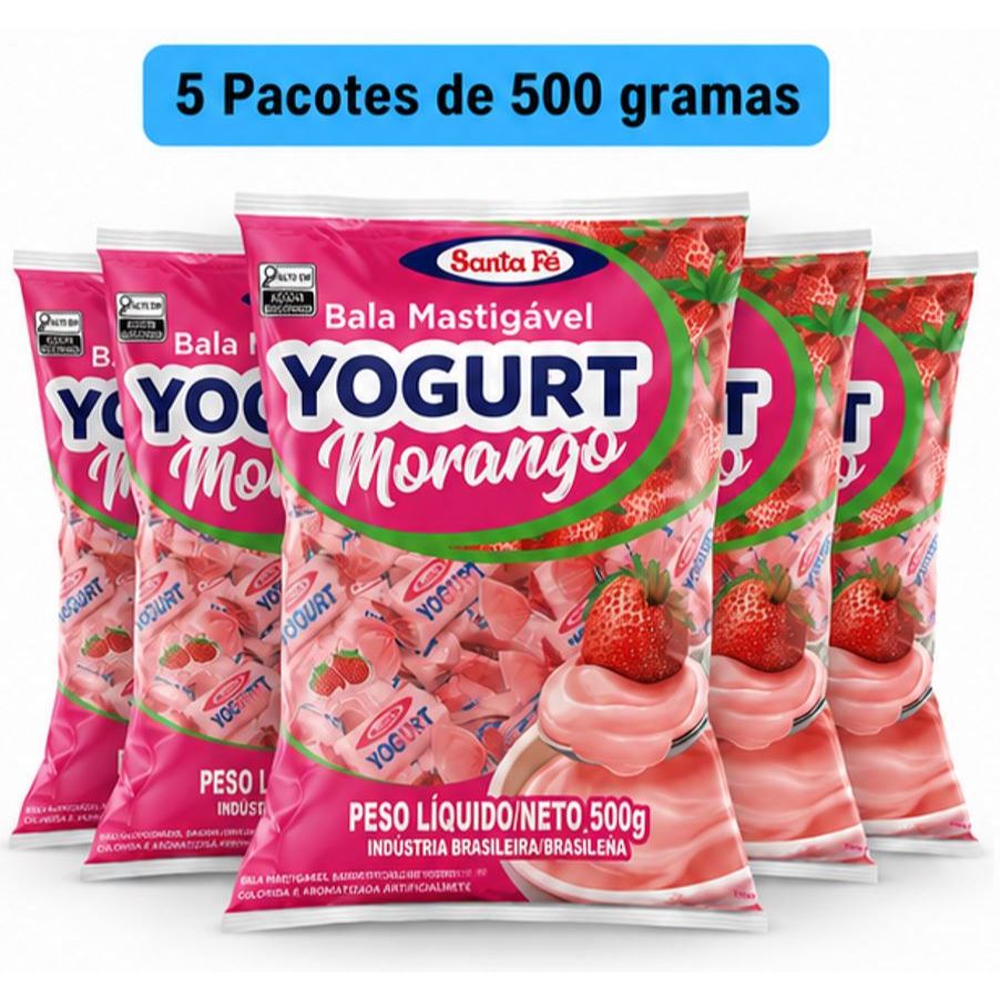 BALA YOGURT MASTIGÁVEL 5 PACOTES 500G SANTA FÉ