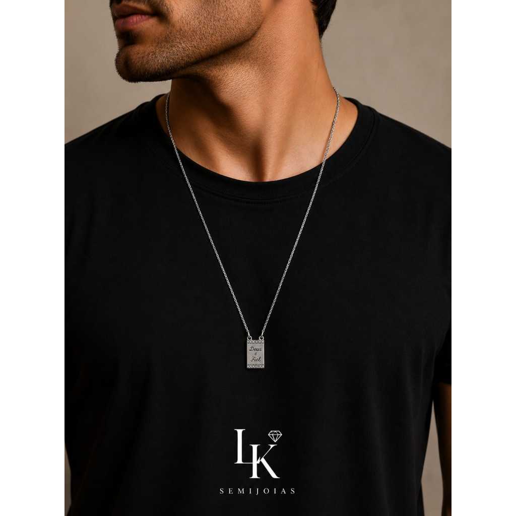 Escapulário Deus é Fiel de masculino feminino Aço Inox  Aço Inoxidável 316L