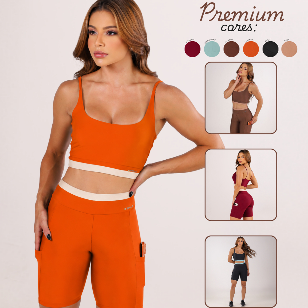 Conjunto Fitness Feminino Top Short Suplex Bolso Lateral Academia Sem Transparência