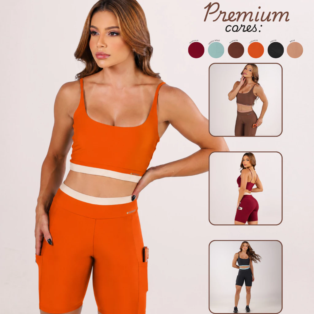 Conjunto Fitness Feminino Top Short Suplex Bolso Lateral Academia Sem Transparência — imagem 1