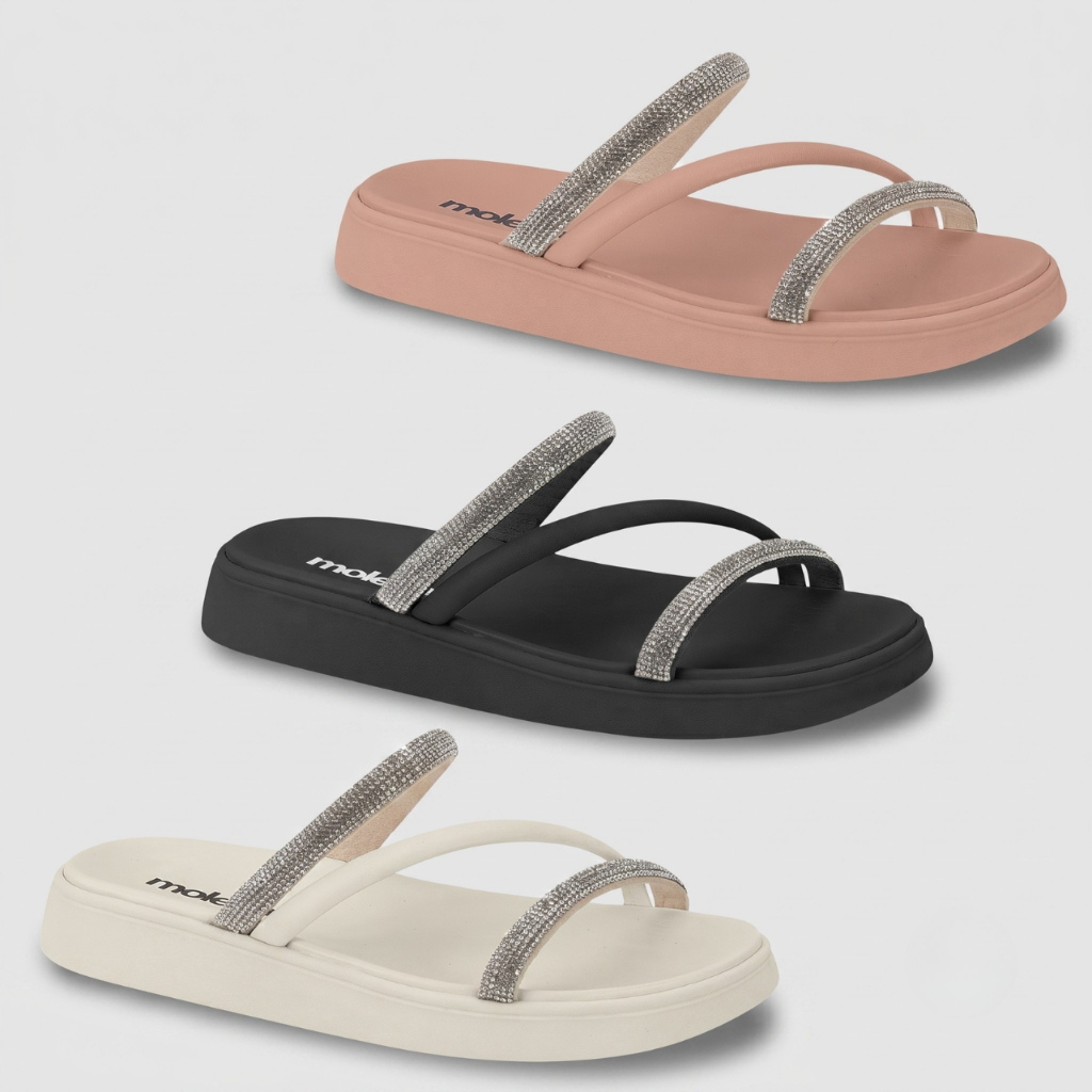 Sandalia Feminina Papete Virginia Strass Pedrinhas Brilho Birken Moleca Original