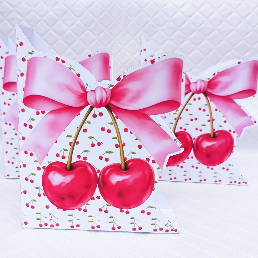 Porta Guardanapo personalizado CEREJINHA ROSA lembrancinha aniversário festa infantil
