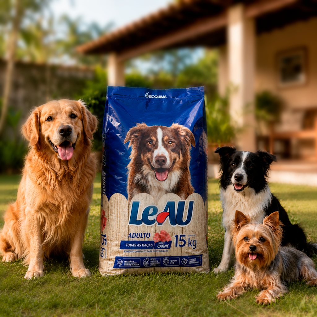 Ração Leau Dog Adulto 15kg Todas as Raças Sabor Carne 18% Proteína Sem corante e Aromatizante