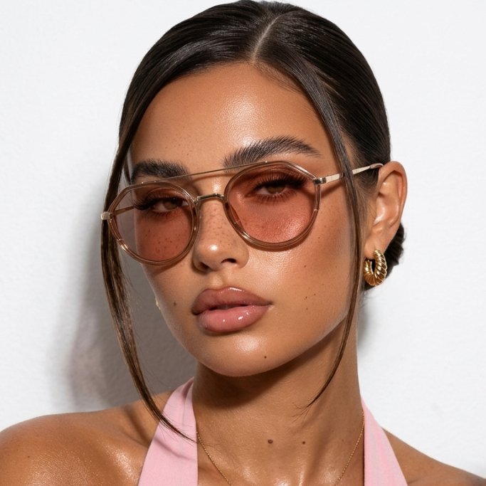 Óculos de Sol Redondo Rosa Dourado Premium Tendencia em Alta Fino Classico uv400 Feminino