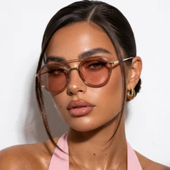 Óculos de Sol Redondo Rosa Dourado Premium Tendencia em Alta Fino Classico uv400 Feminino