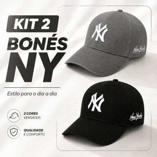 Kit 2 Bonés New York Masculino Feminino Ajustável Bordado Frontal Aba Curva Estilo Urbano
