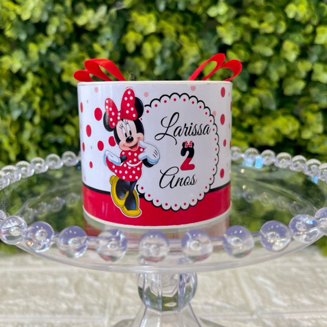 Kit Tubo Lata Personalizada Lembrancinha Infantil Minnie Vermelha Lembrança Aniversário Minnie 5x6