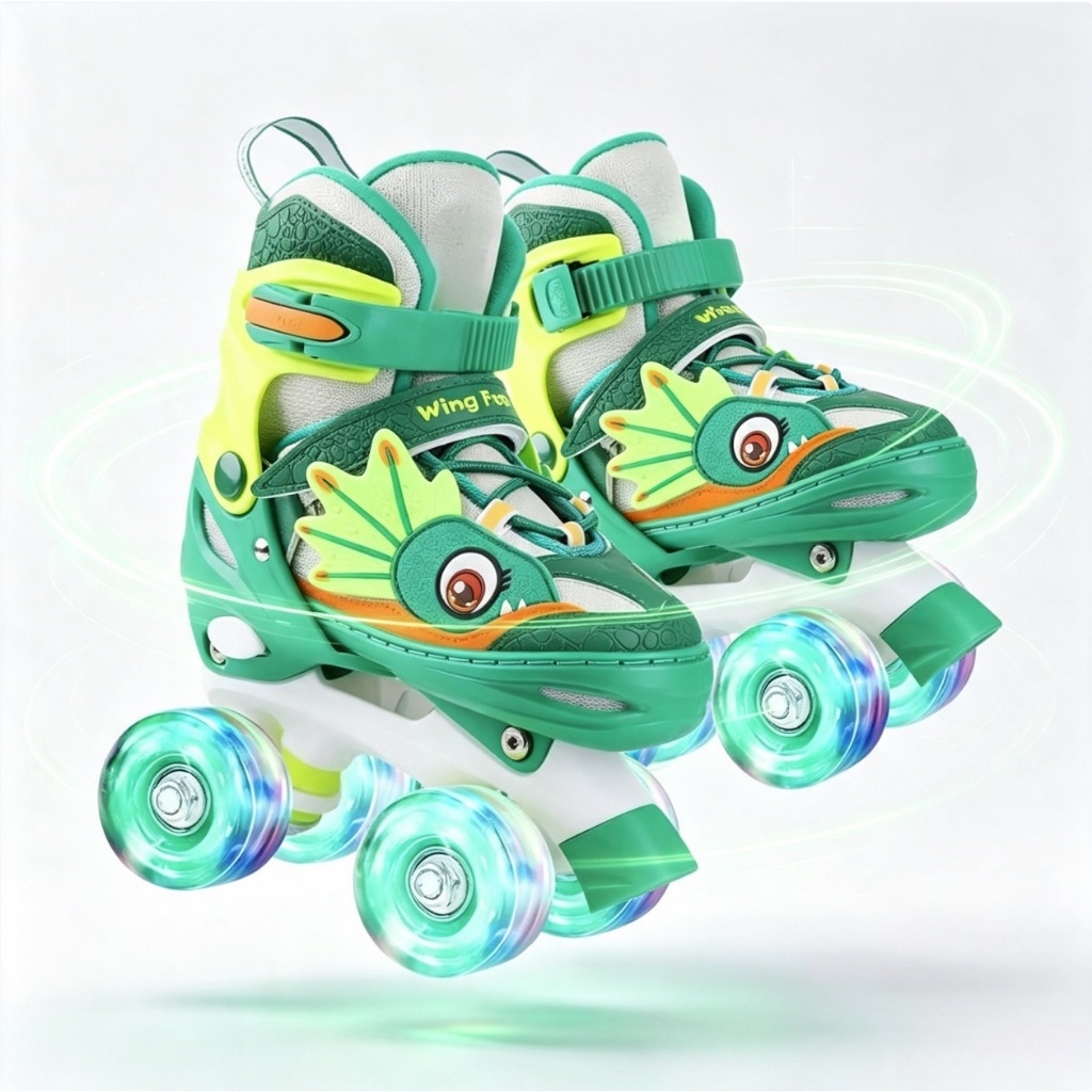 Patins Infantil 4 Rodas Dinossauro Meninos + Protecao +Luz Promocao Patins Quad Criança Meninas 2025