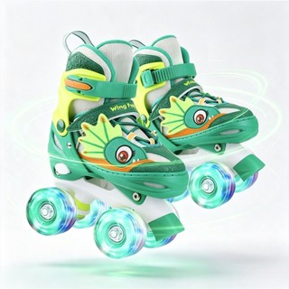 Patins Infantil 4 Rodas Dinossauro Meninos + Protecao +Luz Promocao Patins Quad Criança Meninas 2025