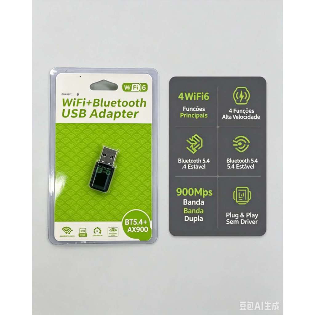 Adaptador USB Wi-Fi 6 + Bluetooth 5.4 AX900Mbps – Conexão Ultrarrápida e Estável