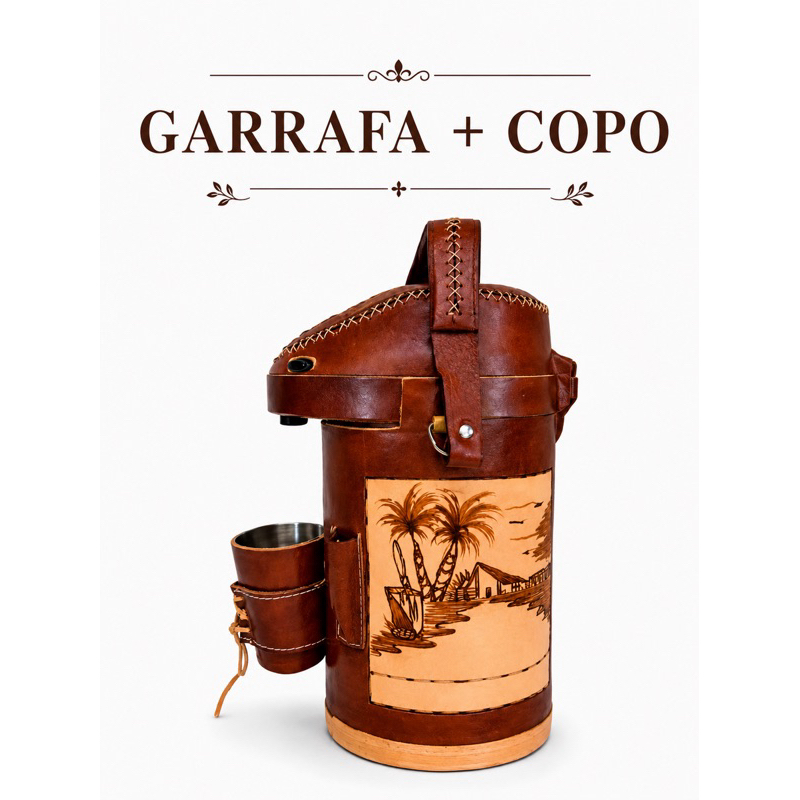 Garrafa Térmica + Porta erva + copo brinde + Personalizada/Garrafa Inox 2,5 Lt Revestida Em Couro
