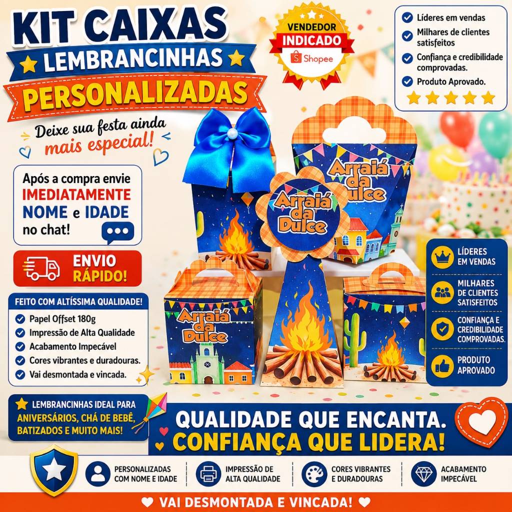 Kit 50 Caixa Arraiá Festa Lembrancinhas Personalizados Caixinha Milk Aniversário Junina Pegue e Monte