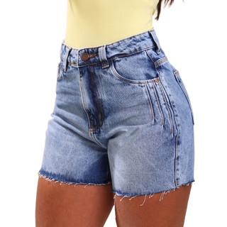 Short Pedalete Jeans Feminino, Sem Lycra Cintura Alta Detalhe Lateral E Barra Refilada Revesst Jeans