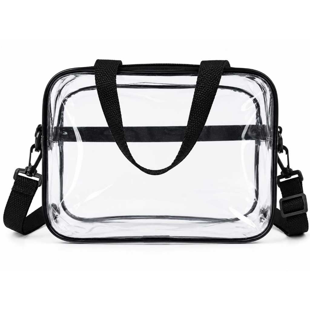Bolsa Transparente em PVC com Alça de Mão e Transversal Ajustável Multiuso Impermeável para Eventos, Praia,Viagens