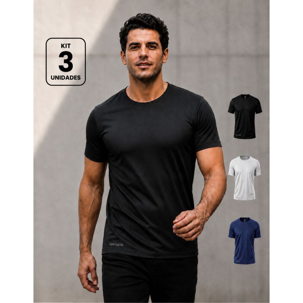 Kit 3 Camisetas Masculinas NanoFit Camisa Dry Fit Premium Não Amassa Academia Sem Suor e Proteção Uv